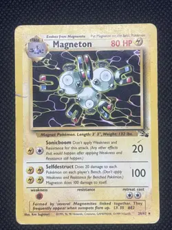 Pokemon TCG Magneton Fossil Card 26/62 Unlimited Rare Heavy Played damaged side - Image 1