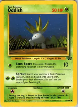 Pokemon TCG Oddish Jungle 58/64 Unlimited Regular Common Card WOTC NM - Image 1