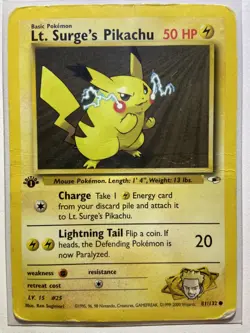 Pokemon Card - Lt. Surge's Pikachu Gym Heroes 81/132 Common 1st Edition - Image 1