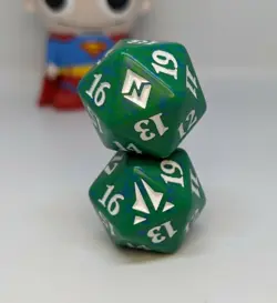 D20 Spindown Dice x2 🎲 Green with Blue sprinkle 🎲 Magic the Gathering BFZ Oath - Image 1
