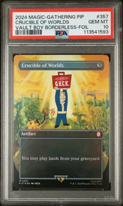 2024 MTG FALLOUT VAULT BOY BORDERLESS-FOIL #357 CRUCIBLE OF WORLDS PSA 10 - Image 1