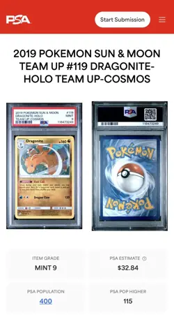 🔥 Dragonite Cosmos Holo #119 Team Up PSA 9 Mint Pokemon TCG 🔥 - Image 3