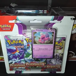 POKEMON - SCARLET & VIOLET PALDEA EVOLVED - Tinkatink 3 Pack Blister BRAND NEW - Image 1