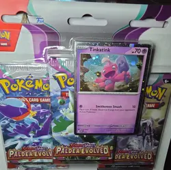 POKEMON - SCARLET & VIOLET PALDEA EVOLVED - Tinkatink 3 Pack Blister BRAND NEW - Image 2