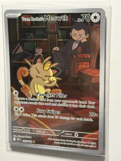 Team Rocket’s Meowth 203/182 Pokemon Destined Rivals Illustration Rare IR NM - Image 2