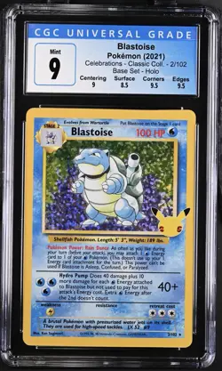 Blastoise 2/102 Celebrations: Classic Collection Holo - CGC 9 MINT w/ Subgrades - Image 1