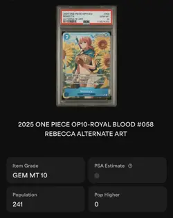 2025 ONE PIECE OP10-ROYAL BLOOD ALTERNATE ART #058 REBECCA PSA 10 - Image 2