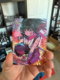 Magic MTG Altered Painted Swamp Ninja Assassin Anime Girl by white_alters - Image 2