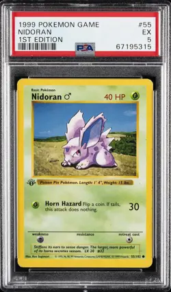 1999 POKEMON BASE SET 1ST EDITION #55 NIDORAN PSA 5 - Image 1