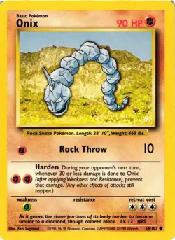 Pokemon TCG Onix 56/102 Common Unlimited Base Set LP - Image 1