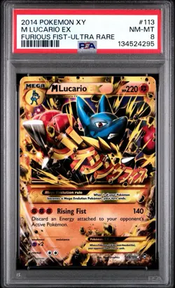 2015 Pokemon XY Furious Fists Secret Rare Mega Lucario EX 113/111 #113 PSA 8 - Image 1