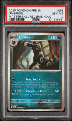 2025 POKEMON PRE EN-PRISMATIC EVOLUTIONS MASTER BALL REVERSE HOLO UMBREON PSA 10 - Image 4