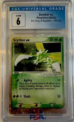 2003 Pokemon TCG EX Ruby & Sapphire Scyther EX 102/109 Ultra Rare CGC 6 EX/NM - Image 1