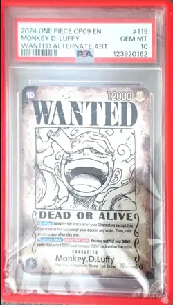 One Piece OP09 EN MONKEY D. LUFFY WANTED ALTERNATE ART PSA Trading Card - Image 2