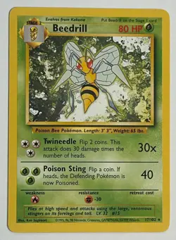 Beedrill 17/102 Base Set Unlimited Non-Holo Rare Pokemon Card (1999) - Image 1