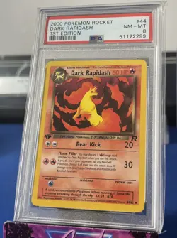 2000 Pokemon Team Rocket #44 Dark Rapidash 1st Edition PSA 8 - Image 1