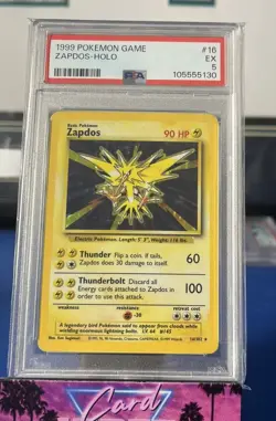 1999 POKEMON BASE SET UNLIMITED #16 ZAPDOS-HOLO PSA 5 - Image 1