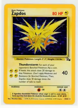 1999 Pokemon Fossil Zapdos Holo Rare 15/62 NM - Image 1