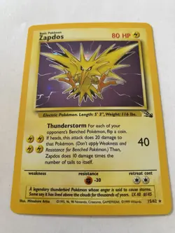 1999 Pokemon Fossil Zapdos Holo Rare 15/62 NM - Image 3