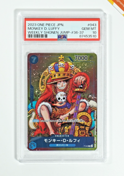 One Piece PSA 10 Monkey D. Luffy #P-043 Weekly Shonen Jump Promo 2023 Japanese - Image 1