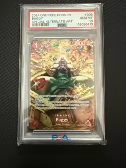 One Piece TCG Buggy SP Alt Art OP03-008 Wings of Captain OP06 PSA 10 Gem Mint - Image 1
