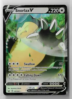 Snorlax V 141/202 Sword & Shield Base SWSH Ultra Rare Pokemon TCG Card NM - Image 1