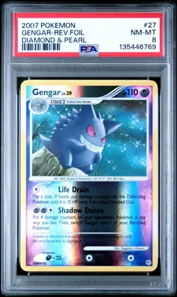 2007 POKEMON DIAMOND & PEARL #27 GENGAR-REVERSE FOIL PSA 8 - Image 1