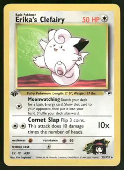 Pokemon Cards Erika's Clefairy 25/132 1ST EDITION Gym Heroes WOTC Rare NM - Image 1