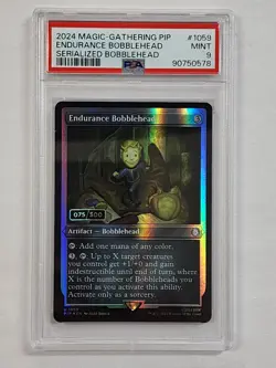 2024 MTG Fallout 1059 Endurance Bobblehead Artifact Rainbow Foil 075/500 PSA 9 - Image 1