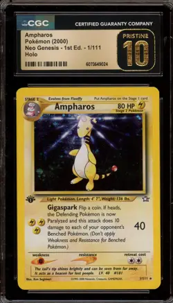 Pokemon Ampharos Neo Genesis 1st Edition Holo Rare #1 CGC 10 Pristine - Image 1