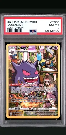 2022 Pokemon TCG Full Art Gengar TG06 Lost Origin PSA 8 - Image 1