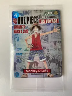 SEALED Monkey.D.Luffy One Piece College Basketball US Voyage Promo Card Gonzaga - Image 1