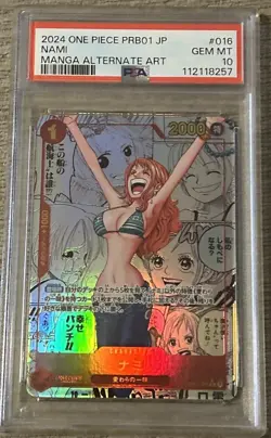 2024 ONE PIECE JAPANESE PRB01-PREMIUM BOOSTER MANGA ALT ART #016 NAMI PSA 10 - Image 1