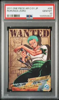 PSA 10 One Piece AR Carddass Roronoa Zoro Wanted! No. 01-05 GEM-MT - Image 1