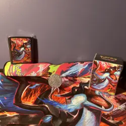 Mega Charizard UPC Game Mat, Charizard Metal Coin, Card Sleeves , And Deck Box! - Image 1