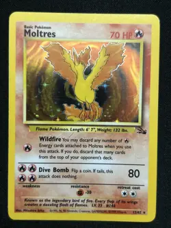 Pokemon Moltres TCG Unlimited Rare Holo Card 12/62 Fossil Set - Image 1
