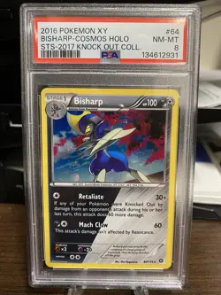 2016 POKEMON XY STEAM SIEGE COSMOS-2017 KNOCK OUT COLL #64 BISHARP-HOLO PSA 8 - Image 1