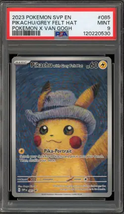Pokemon Pikachu with Grey Felt Hat Van Gogh Full Art Promo SVP EN 085 PSA 9 Mint - Image 1