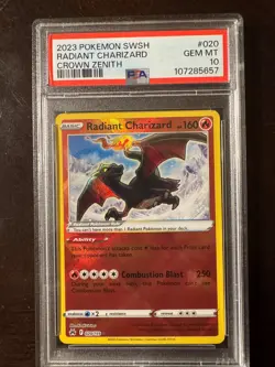 2023 POKEMON SWORD & SHIELD CROWN ZENITH #020 RADIANT CHARIZARD PSA 10 - Image 1
