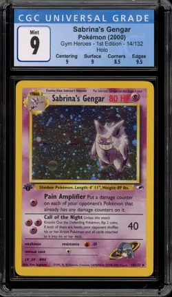 Pokemon Sabrina's Gengar Gym Heroes 1st Edition Holo Rare #14 CGC 9 Mint - Image 1