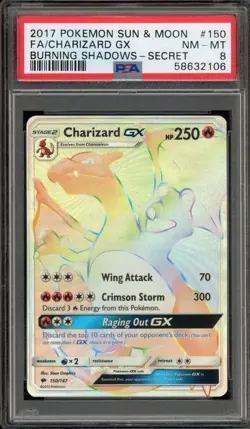 Pokemon Charizard GX Burning Shadows Secret Rare Full Art #150 PSA 8 - Image 1