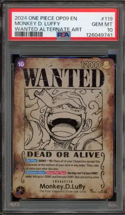 One Piece CCG Monkey.D.Luffy Wanted Alternate Art OP05-119 PSA 10 Gem Mint - Image 1