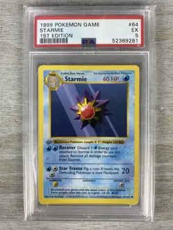 1999 1st Edition Starmie Shadowless (PSA 5 EX) 64/102 Pokemon Card. - Image 1