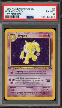 Pokemon Hypno Fossil 1st Edition Holo Rare #8 PSA 6 - Image 1