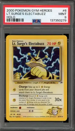 Pokemon Lt. Surge's Electabuzz Gym Heroes Unlimited Holo Rare #6 PSA 9 Mint - Image 1