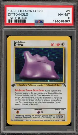 Pokemon Ditto Fossil 1st Edition Holo Rare #3 PSA 8 - Image 1