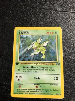 B6 1999 Pokemon TCG Scyther Jungle 1st Edition Holo Rare 10/64 - Image 1