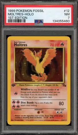 Pokemon Moltres Fossil 1st Edition Holo Rare #12 PSA 7 - Image 1