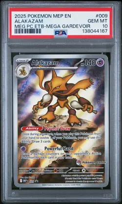 2025 POKEMON MEGA EVOLUTION POKEMON CENTER ETB PROMO #009 ALAKAZAM PSA 10 - Image 1