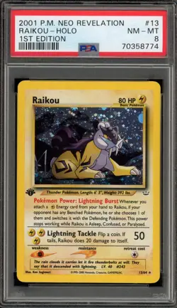 Pokemon Raikou Neo Revelation 1st Edition Holo Rare #13 PSA 8 - Image 1